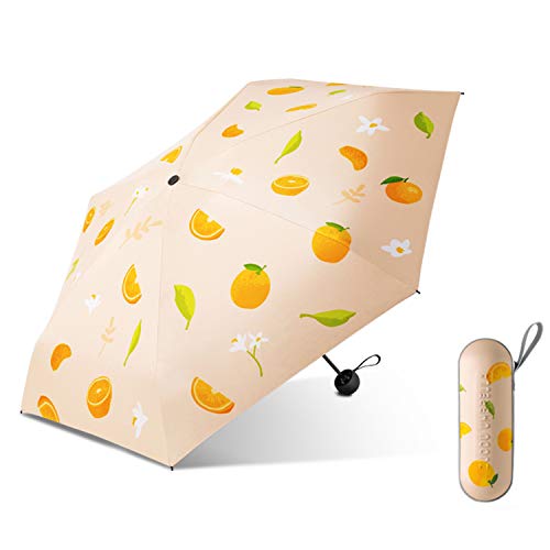 Galatée Protección UV UPF 50+ Mini Paraguas Plegable Paraguas Bloqueador Solar de Doble Capa con 8 Esqueleto de Paraguas (Naranja)