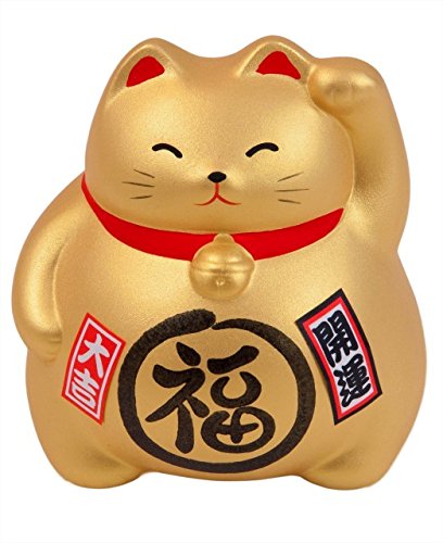 Hucha con diseño de gato grande Maneki Neko, 100 % japonés, diferentes colores disponibles, cada uno con su simbología, dorado