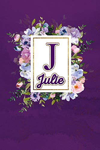J - Julie: Monogram initial J for Julie notebook / Journal: Personalized Name Letter gifts for girls, women & men : School gifts for kids & teachers ... 6x9 Classy Purple Gold Floral Mosaic Finish)