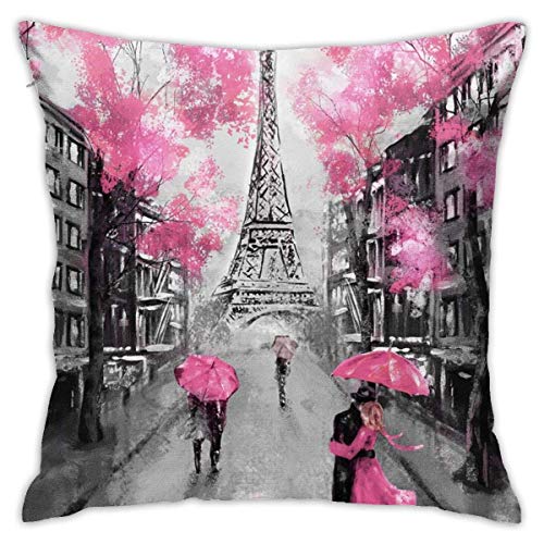 Jhonangel Art Paris Street Torre Eiffel Funda de cojín Floral Rosa Funda de cojín Funda de Almohada Decorativa 18 X 18 Pulgadas / 45 X 45 cm