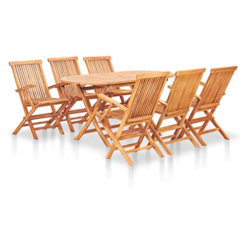 Juego de comedor de teca Pissente, 7 piezas de madera maciza de teca para comedor, muebles de jardín, mesas y sillas de madera resistentes a la intemperie Juego de comedor de teca Pissente, 7 piezas de madera maciza de teca para comedor, muebles de jardín, mesas y sillas de madera resistentes a la intemperie