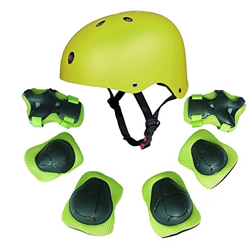 Juego de protección deportiva para niños con casco, codo, rodilla, protección de almohadilla de seguridad, verde