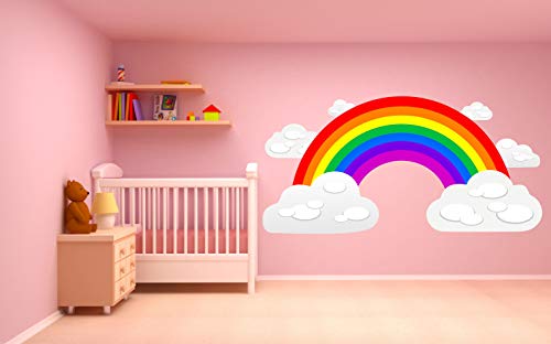 Kapowboom Graphics Vinilo decorativo para pared con diseño de arcoíris y nubes para habitación infantil, 3 tamaños (pequeño 75 x 37 cm) (grande 155 x 76 cm)