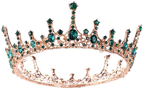 KEEBON Cabezal de Cristal Verde Princess Crown Rhinestone Nupcial Diadema joyería Círculo Completo Accesorios para Mujeres