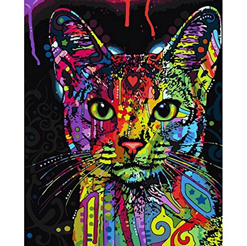 Kit de pintura por número, Diy pintura al óleo dibujo Colorido lienzo de gato con decoración de cepillos decoración regalos - 16x20 pulgadas sin marco