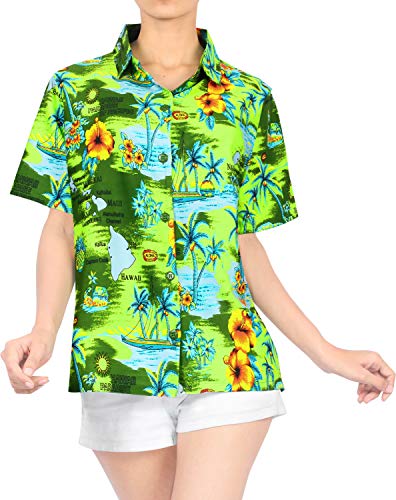 LA LEELA Regalo de Cuello Abotonado Top de Manga Corta Las Mujeres Abajo Desgaste Camisa Hawaiana Ropa de Playa l