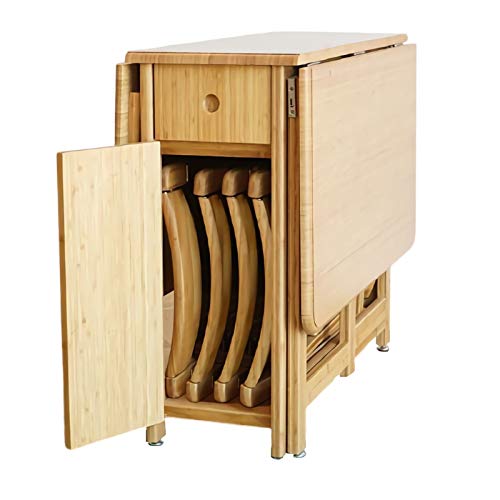 LIUTIAN Rectangular de bambú Plegable Mesa con 4 sillas, Escritorio de la computadora multifunción con Universal Cerradura Ruedas, mudanza fácil LIUTIAN Rectangular de bambú Plegable Mesa con 4 sillas, Escritorio de la computadora multifunción con Universal Cerradura Ruedas, mudanza fácil