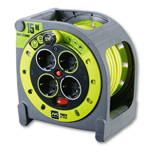 LUCECO HME15164SL-PX Enrollacable, 3000 W, 250 V, Gris/Verde Pistacho