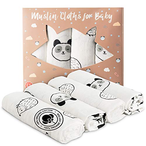 Manta Bebe de Algodon Orgánico – 4 Muselinas Bebe 80x80 cm 100% Algodón Organico – Para Niña y Niño – Perfectas para el Arrullo, como Pañal, Manta, Toalla y Babero Manta Bebe de Algodon Orgánico – 4 Muselinas Bebe 80x80 cm 100% Algodón Organico – Para Niña y Niño – Perfectas para el Arrullo, como Pañal, Manta, Toalla y Babero