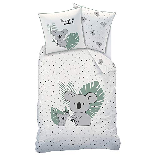 Matt&Rose Koalin - Juego de cama infantil 100% algodón tacto suave, piel de melocotón, funda nórdica de 140 x 200 cm y funda de almohada de 63 x 63 cm, Koala, Câlin