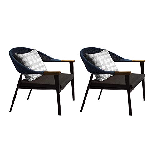 Meubletmoi - Juego de 2 sillones bajo de jardín de aluminio gris, reposabrazos de teca, cuerda azul y cojín de 5 cm de grosor - RASA