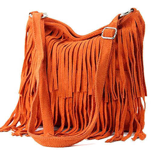 modamoda de - ital bandolera con flecos de gamuza T125, Color:naranja