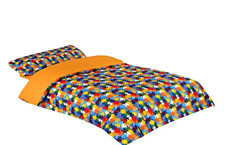 Montse Interiors Funda nórdica Estampada Piezas de Puzzle de Colores (Puzzle, para Cama de 90x190/200 (Nórdico de 150))