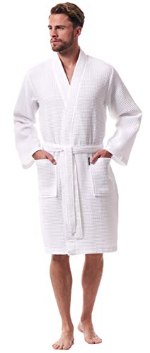 Morgenstern Albornoz Hombre Ligero Nido de Abeja Kimono Bata Baño Ligera de Piqué Algodón Organico Blanco Talla XL