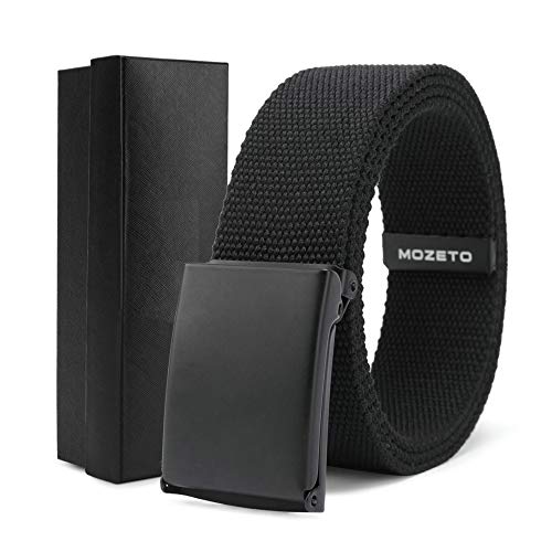 MOZETO Cinturón de tela, 3,8 cm de ancho, unisex, con tapa superior, color negro Negro #A. Large