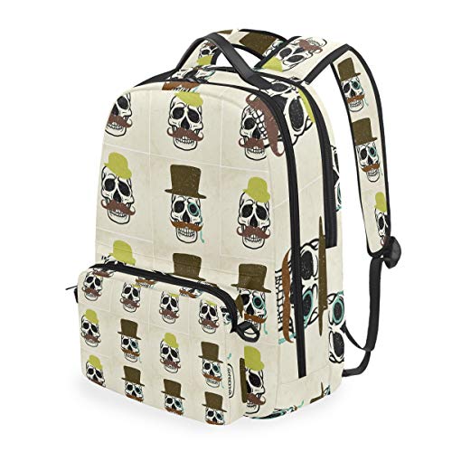 Multifunción Mochila Mochila Casual Bolsa de Hombro Mochila de Viaje Barba Caballero Patrón de Calavera