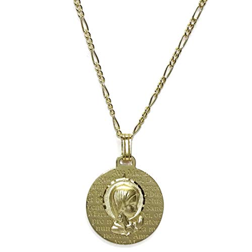 Never Say Never Medalla Virgen niña de 16mm con la oración del Ave Maria en Oro Amarillo de 18k y Cadena Modelo 3x1 de Oro Amarillo de 18k Especial comunion Never Say Never Medalla Virgen niña de 16mm con la oración del Ave Maria en Oro Amarillo de 18k y Cadena Modelo 3x1 de Oro Amarillo de 18k Especial comunion