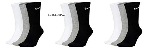 Nike - 9 pares de calcetines para hombre, mujer, color blanco, gris y negro, talla 34, 36, 38, 40, 42, 44, 46, 48, 50, talla 42-46, color gris