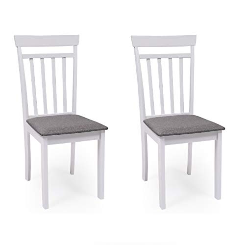 Pack de 2 sillas de Comedor o Cocina Kansas Estructura Madera Color Blanco Asiento tapizado Color Gris