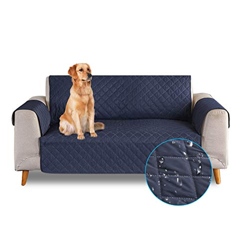PETCUTE Fundas para sofá Impermeable Cubre Sofas 3 plazas Protector de sofá Antideslizante Acolchado Sofas Fundas para Perros Azul Oscuro