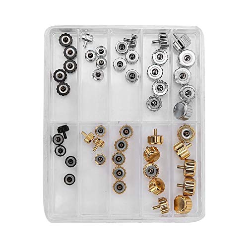 Piezas de la corona del reloj, cabeza plana de cobre Reemplazo de una variedad de accesorios del reloj Kit de herramientas de reparación Relojes Juego de herramientas de reparación para diferentes tip Piezas de la corona del reloj, cabeza plana de cobre Reemplazo de una variedad de accesorios del reloj Kit de herramientas de reparación Relojes Juego de herramientas de reparación para diferentes tip