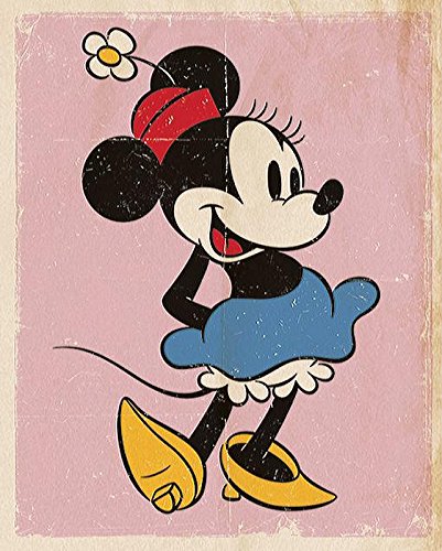 Póster Retro de Minnie Mouse "Fondo Rosa" Formato pequeño (40x50 cm) (40cm x 50cm) + 1 póster sorpresa de regalo
