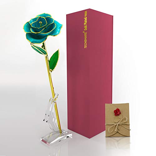 Rosa de oro de 24 quilates, rosa eterna son regalos únicos para amigas, esposa, madres y mujeres (azul)
