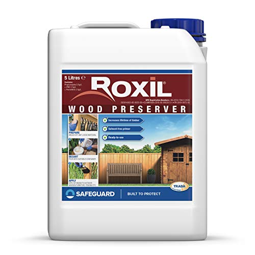 Roxil imprimante conservante para madera - 5 Litros - Formulación antihumedad, transparente e inodora, protege en contra del moho, hongos, carcomas y podredumbre