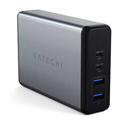 SATECHI Cargador de Escritorio 108W Pro PD USB-C - 2 PD USB-C y 2 Puertos USB-A - Compatible con 2020/19/18 MacBook Pro, 2020/2018 MacBook Air, 2020/2018 iPad Pro, iPhone 12 Pro Max/12 Mini/12