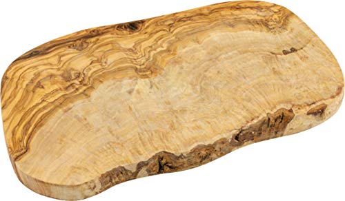Schwertkrone Tabla para cortar hierbas de madera de olivo, corte natural, 35 cm, borde de árbol