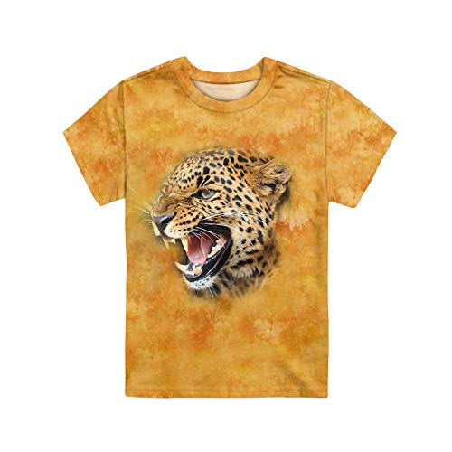Showudesigns - Camiseta de manga corta para niños, diseño de animales, talla 3t-16 Marrón Estampado De Leopardo 7-8 Años