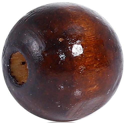 SiAura Material ® - 100 perlas de madera de pino de 20 mm con agujero de 5,2 mm, redondas, color marrón café pintado en aerosol para manualidades y enhebrar.