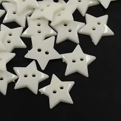 SiAura Material - 20 Botones acrílicos de estrella de 19 mm, botones de plástico, teñidos, color blanco, 2 agujeros, para coser, manualidades y decoración