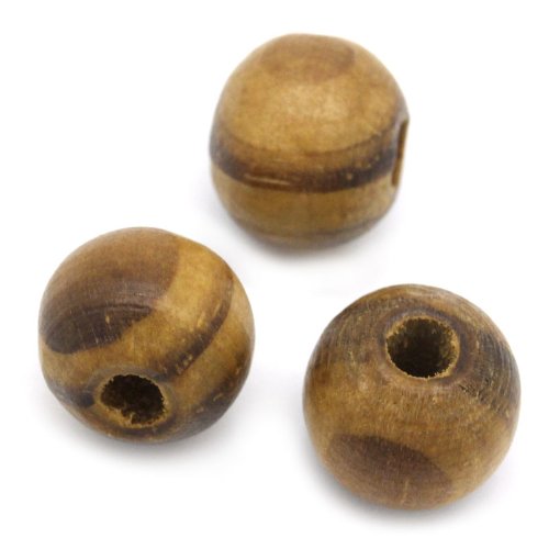 SiAura Material - 300 cuentas de madera de 10 mm con agujero de 3 mm, redondas, color marrón café a rayas, para manualidades