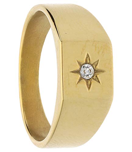 SIX Anillo de acero inoxidable dorado con diseño de estrella y brillantes (592-874)