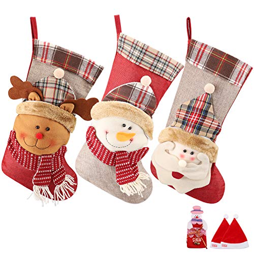 SueH Design Medias de Navidad 3 Pack 48cm | 2 Sombreros de Santa y 1 Bolsillo de Caramelo de Santa Incluido