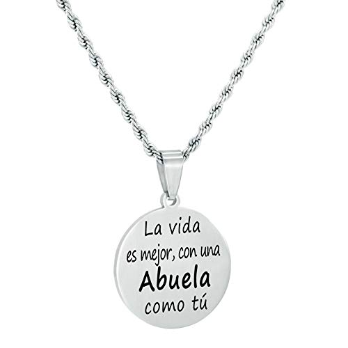 TEMPUS FUGIT. Regalo para la Abuela. Colgante/Collar de Acero Inoxidable Brillante Antialérgico, con Mensaje Grabado y Cadena cordón salomónico de 60 cm TEMPUS FUGIT. Regalo para la Abuela. Colgante/Collar de Acero Inoxidable Brillante Antialérgico, con Mensaje Grabado y Cadena cordón salomónico de 60 cm