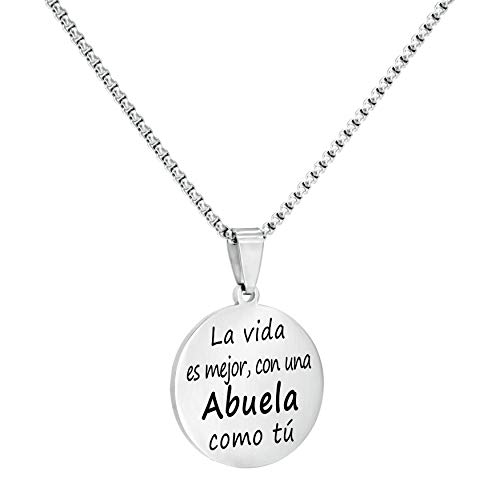 TEMPUS FUGIT. Regalo para la Abuela. Colgante/Collar de Acero Inoxidable Brillante Antialérgico, con Mensaje Grabado y Cadena de 50 cm TEMPUS FUGIT. Regalo para la Abuela. Colgante/Collar de Acero Inoxidable Brillante Antialérgico, con Mensaje Grabado y Cadena de 50 cm