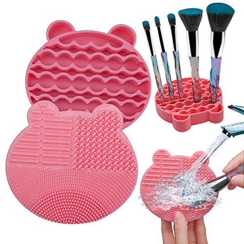 TenmonTenmon - Almohadilla de limpieza para brochas de maquillaje, 2 en 1, cepillo de silicona, cepillo para secadora, cepillo portátil, cepillo de viaje, herramienta de limpieza, , ,  Rojo rosa,, ]