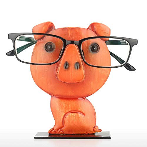 Tooarts- Soporte de Gafas para Gafas con Forma de Cerdo Color Negro y Naranja Sostenedor de Anteojos de Animal Escultura de Hierro Decoración Cumpleaños, Aniversario, Navidad
