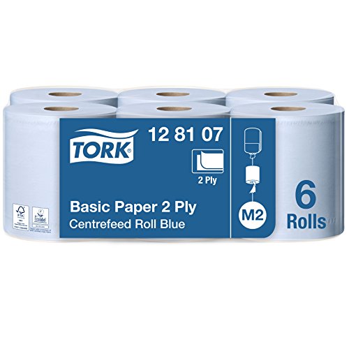 Tork 128107 Papel de secado Universal/Paños de papel de alimentación central compatibles con el sistema M2 / 6 x bobinas / 2 capas/Azul