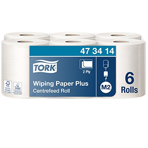 Tork 473414 Papel de secado plus Advanced / Paños de papel de alimentación central compatibles con el sistema M2 / 6 x bobinas / 2 capas / Blanco