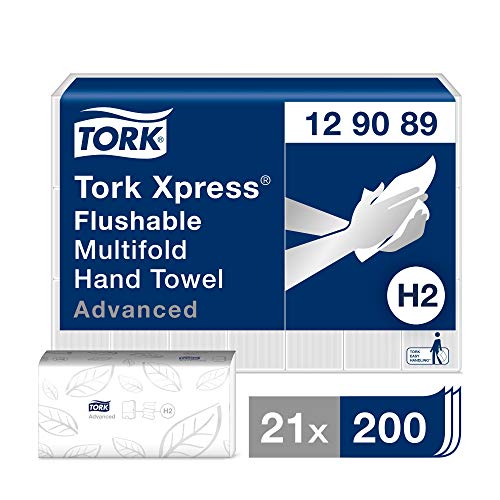 Tork Xpress 129089 Toallas de mano de papel Advanced/Toallitas secamanos compatibles con el sistema de Tork H2 / 4200 toallas / 2 capas/Blanco