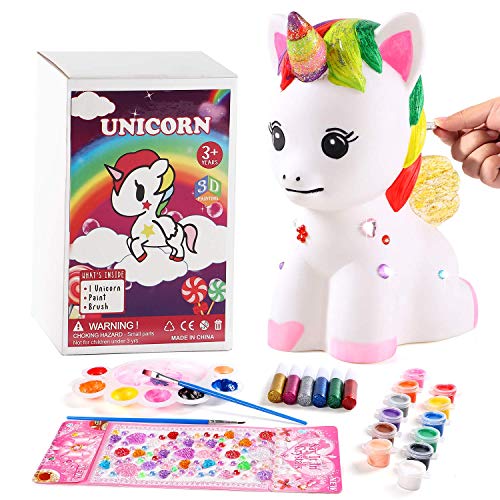 vamei Unicornio Regalos Cumpleaños Unicornio Juego para modelar y Pintar Hucha Unicornio Kit de Pintura Unicornio para niñas DIY Decoración Artes y Manualidades para niños (A)
