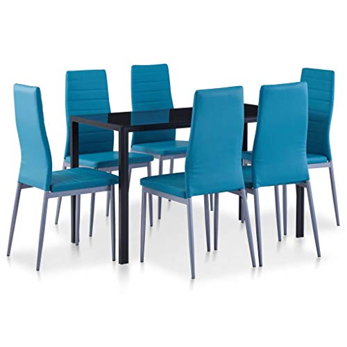 vidaXL Conjunto de Mesa y Sillas de Comedor 7 Piezas Hogar Casa Muebles Mobiliario Decoración Descanso Diseño Estilo Confort Azul