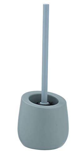 WENKO Escobillero WC Badi azulgris - Escobillero para el inodoro con cerdas de silicona y limpiador de borde, Cerámica, 13.5 x 38 x 13.5 cm, Azul