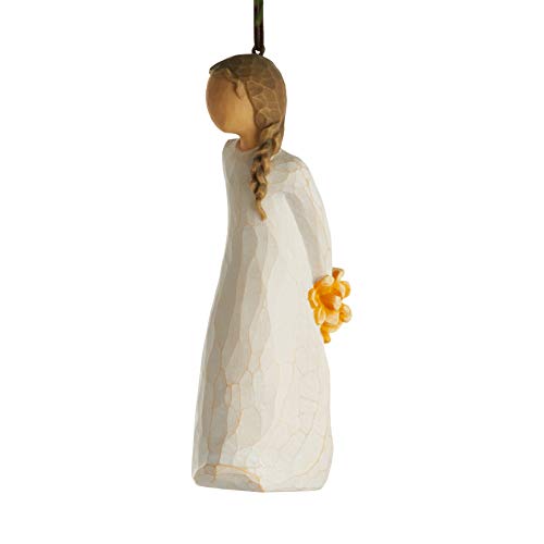 Willow Tree, Figura de niña escondiendo flores con motivos navideños para colgar, Enesco