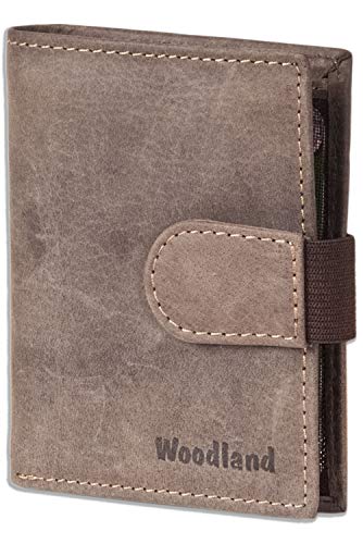 Woodland - billetera Super-compacto con XXL tarjeteros para 18 tarjetas de cuero de búfalo natural en Marrón oscuro/Taupe