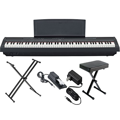 Yamaha P125B piano digital de acción pesada de 88 teclas con pedal de sustento, fuente de alimentación, soporte de teclado de doble soporte tipo X y banco de piano acolchado estilo X
