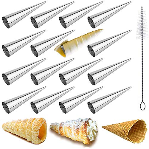 Ylinwtech 16 Piezas Moldes de Acero Inoxidable,Croissant Hornear Molde de Pan Espiral,Acero Inoxidable con Forma de Cono,para Hacer Pan,Sándwiches de Queso,Hojaldre(12 Piezas Moldes+1 Piezas Cepillo) Ylinwtech 16 Piezas Moldes de Acero Inoxidable,Croissant Hornear Molde de Pan Espiral,Acero Inoxidable con Forma de Cono,para Hacer Pan,Sándwiches de Queso,Hojaldre(12 Piezas Moldes+1 Piezas Cepillo)